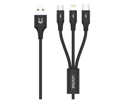 Kabel UNITEK do ładowania USB 3.0 - Lightning, USB-C, micro USB C14049BK